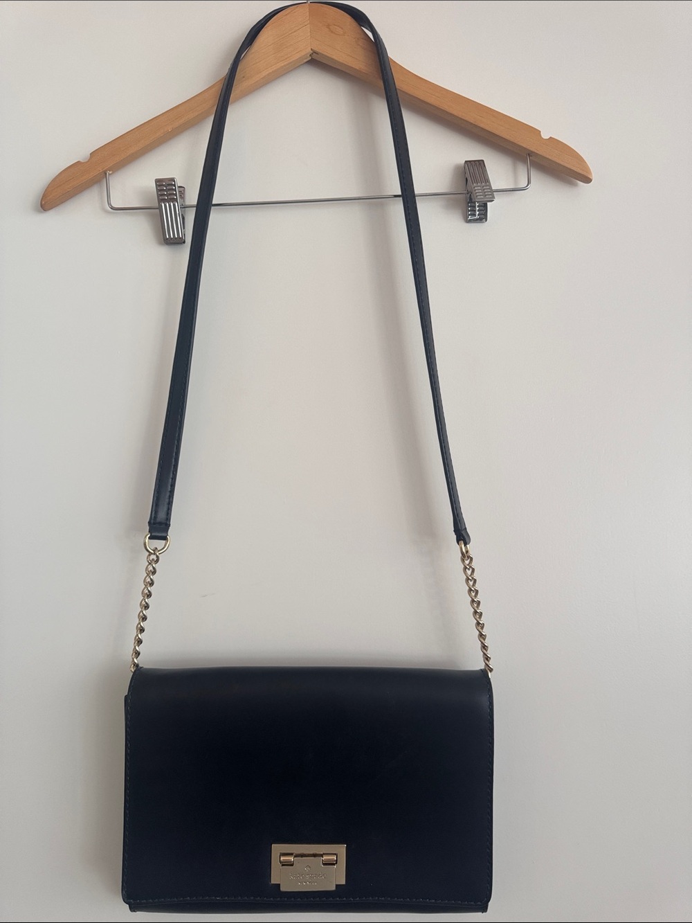 kate spade Black Leather Crossbody with Gold Chain Strap